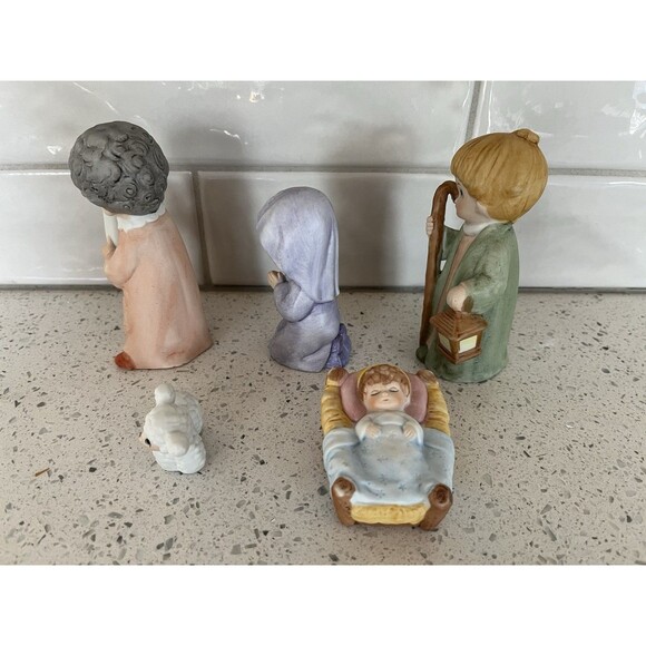 Homco 5 Piece Children's Nativity Set 5502 Porcelain Figurines Vintage Taiwan - Picture 4 of 7